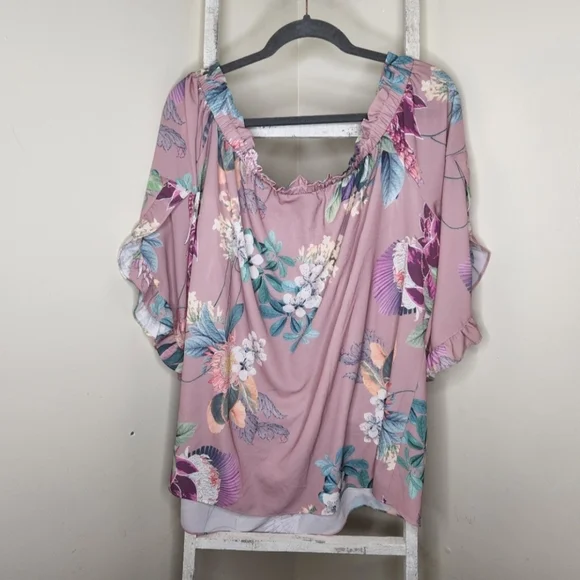 City Chic womens size 24 XXL floral ruffle sleeve off shoulder plus size - Picture 6 of 7